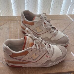 New Balance 550 Cream and Orange Sneakers